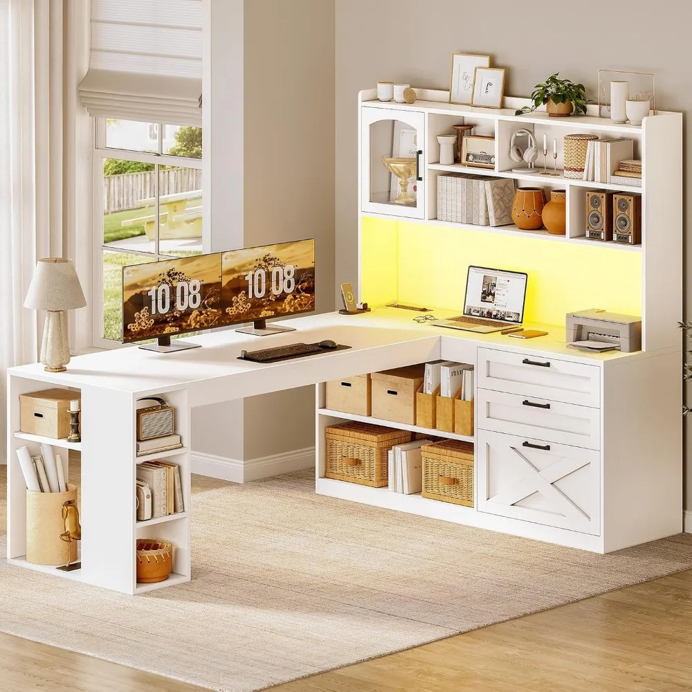Home Office L Shaped Desk - Biurko narożne SEDETA w stylu farmhouse