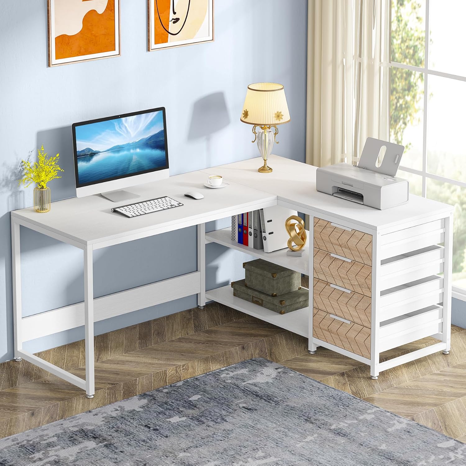 Home Office L Shaped Desk - Biurko komputerowe w kształcie litery L