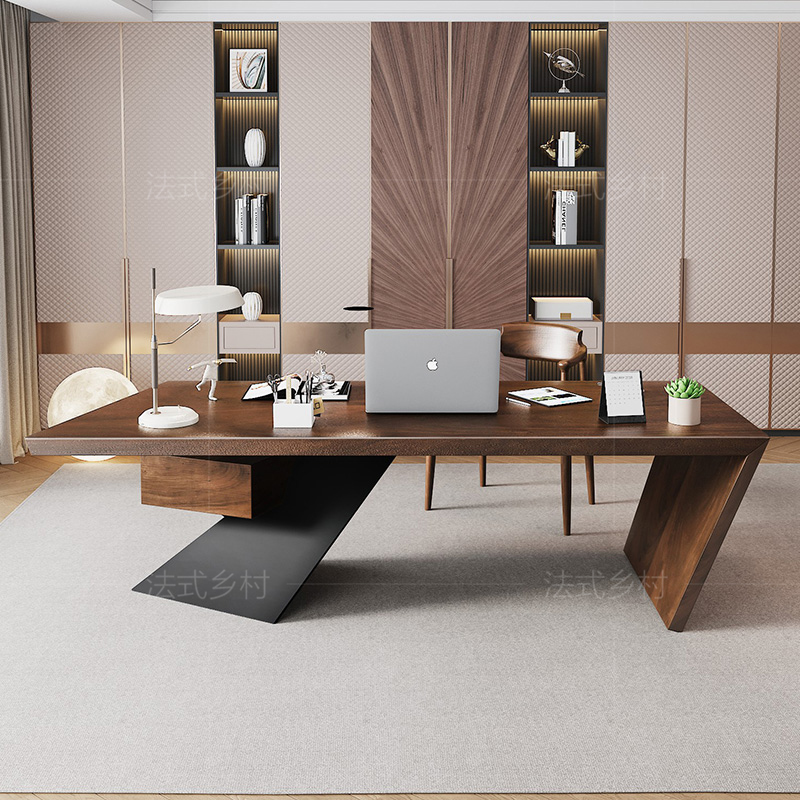 Home Office L Shaped Desk - Biurko prezydenckie z orzecha południowoamerykańskiego, duże,