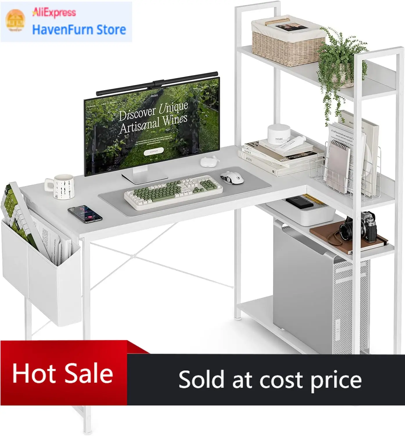 Home Office L Shaped Desk - Biurko komputerowe w kształcie litery L,
