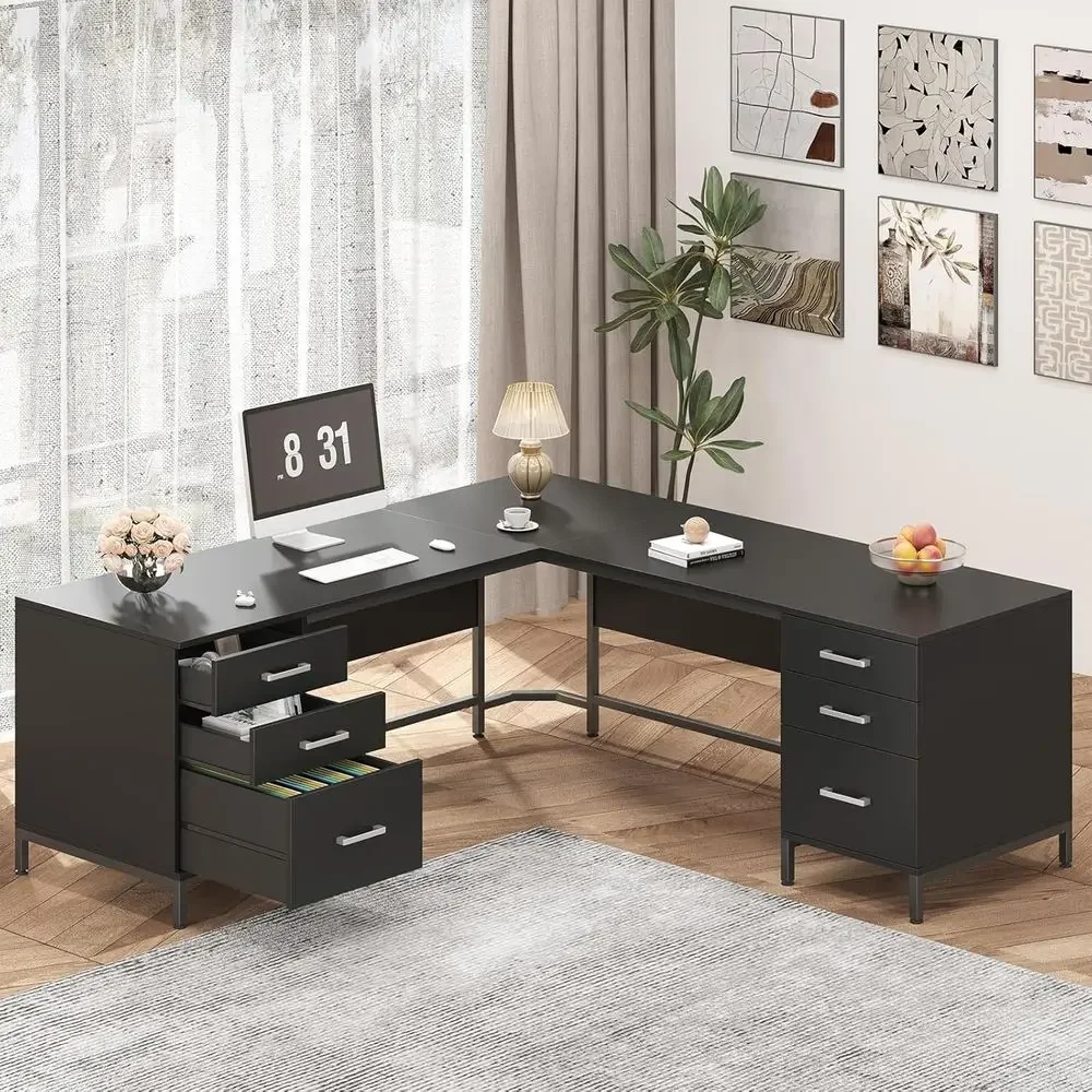 Home Office L Shaped Desk - Duże biurko drewniane w kształcie litery
