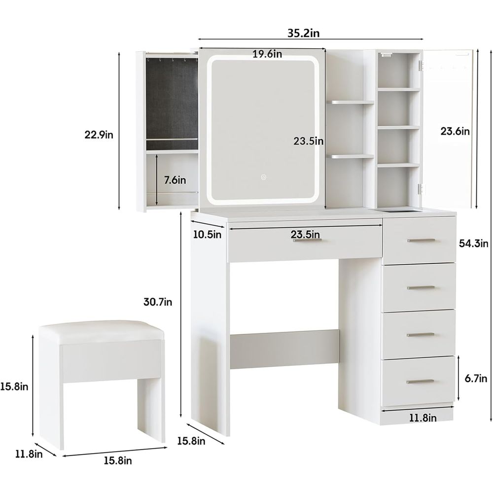 Biała toaletka z lustrem, oświ – Power Strip Desk recenzja i cena