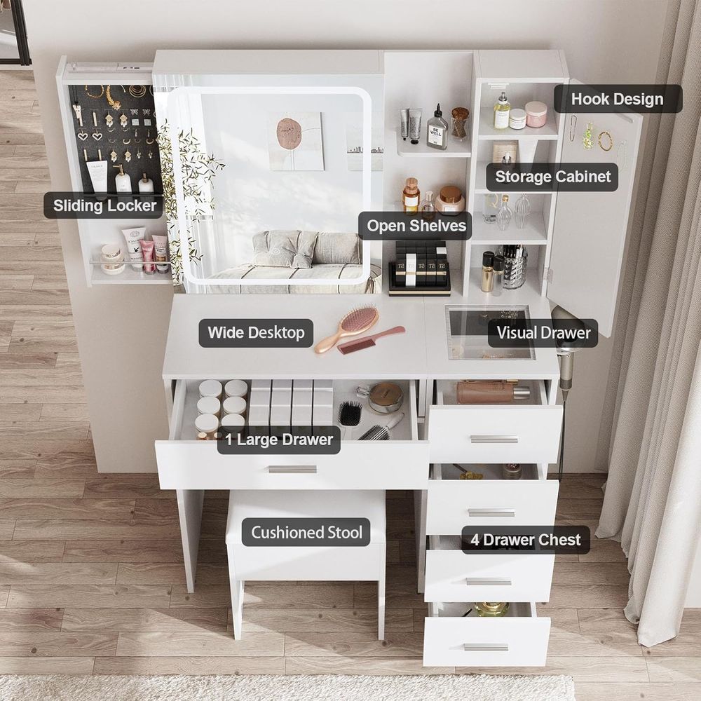 Biała toaletka z lustrem, oświ – Power Strip Desk recenzja i cena