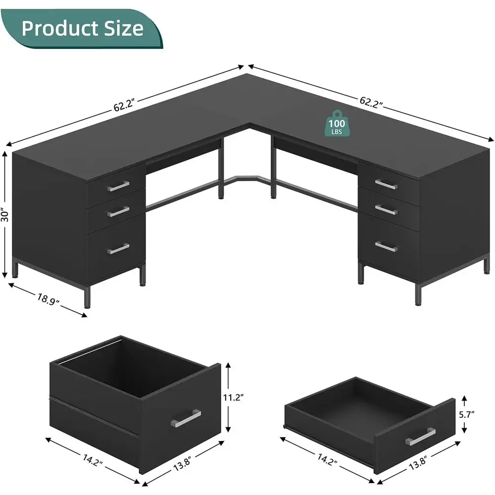 Duże biurko drewniane w kształ – Home Office L Shaped Desk recenzja i cena