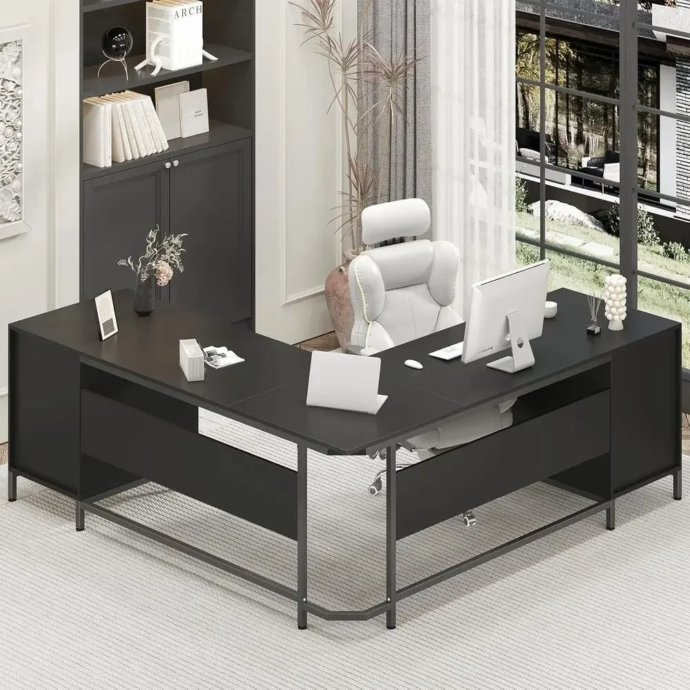 Duże biurko drewniane w kształ – Home Office L Shaped Desk recenzja i cena